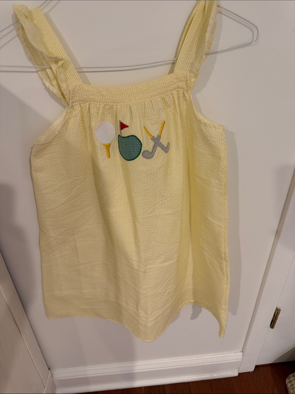 Stitchy Fish Yellow Girls' Golf Seersucker Tank Dress
